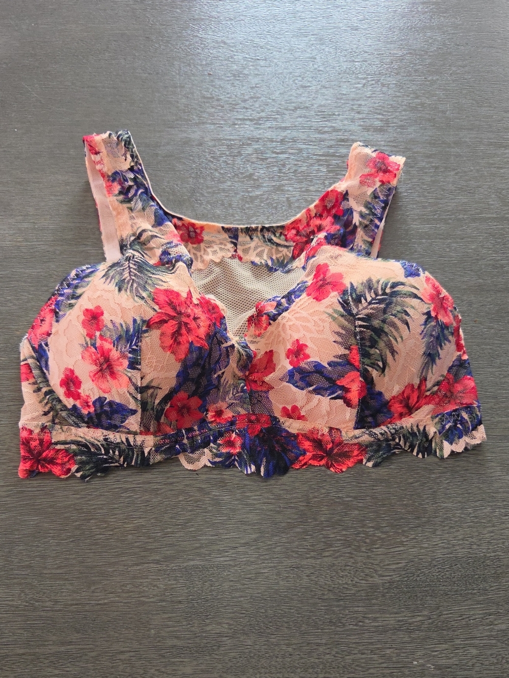 VS Pink Floral Lace Bralette Top - Pink/Red/Blue